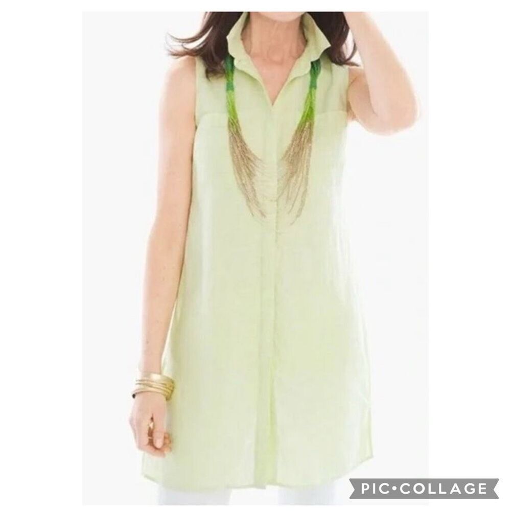 Chico’s sleeveless button down linen shirt dress NWT 3 XL